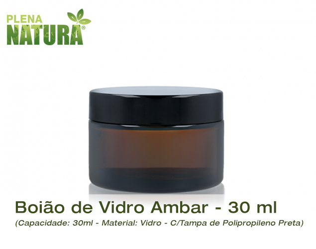 Boião - Vidro Ambar - 30 ml (c/tampa de Polipropileno Preta)