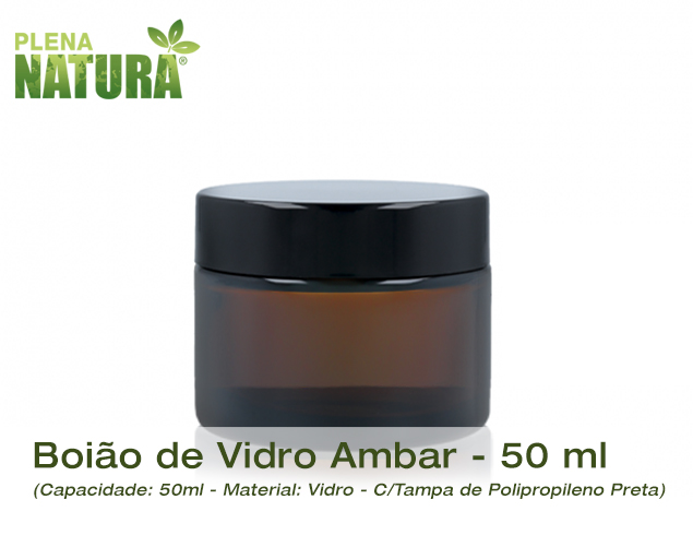 Boião - Vidro Ambar - 50 ml (c/tampa de Polipropileno - Preta)