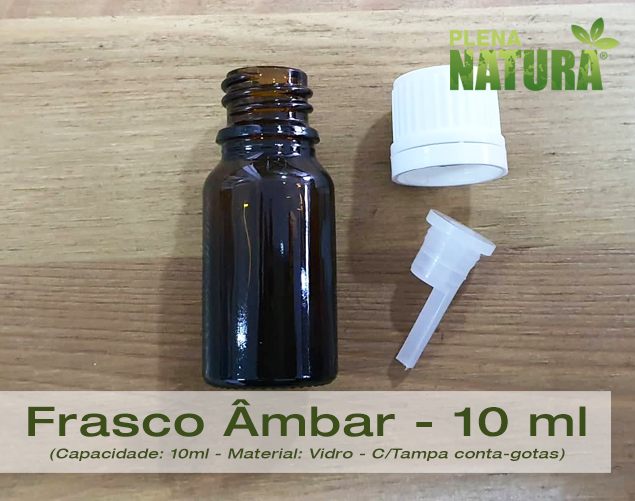 Frasco de Vidro Ambar, c/Tampa e gotejador - Din18 - 10ml