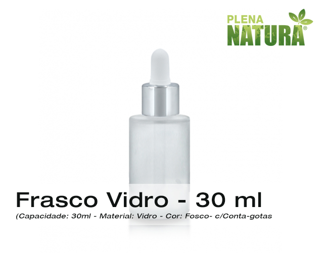 Frasco de Vidro Fosco, c/Tampa Conta-gotas em Aluminio - 30ml