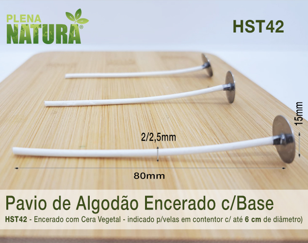 Pavio HST42 80mm - de Algodão Encerado c/Cera Vegetal - Montado em Base