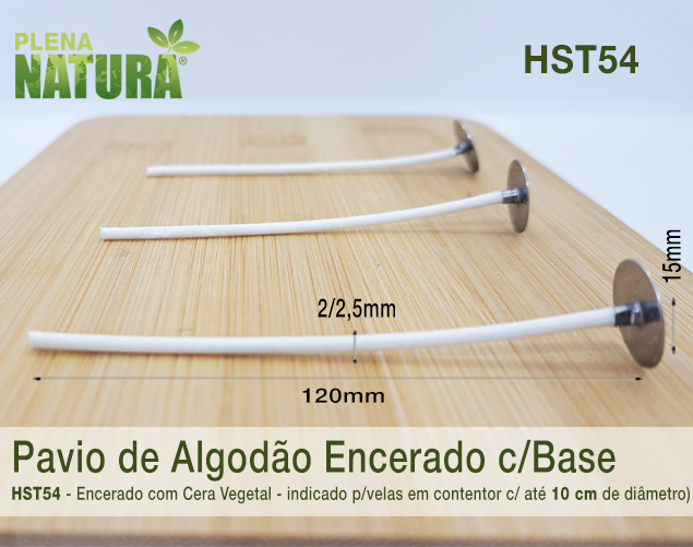 Pavio HST54 120mm - de Algodão Encerado c/Cera Vegetal - Montado em Base